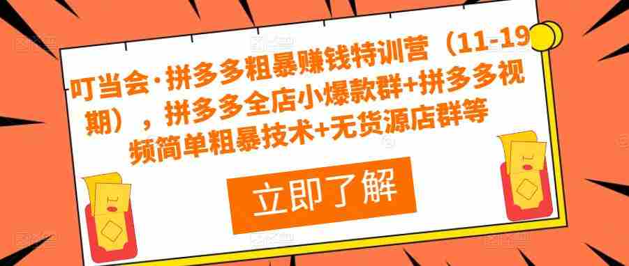 叮当会·拼多多粗暴赚钱特训营（11-19期），拼多多全店小爆款群+拼多多视频简单粗暴技术+无货源店群等