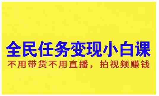 抖音全民任务变现小白课，不用带货不用直播，拍视频就能赚钱