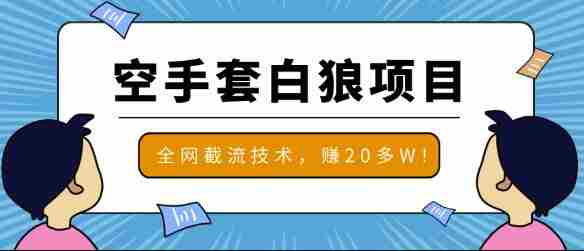 2020最新空手套白狼项目，全网批量截流技术，一个月实战成功赚20多W+
