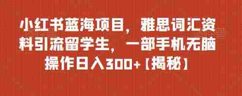 小红书蓝海项目，雅思词汇资料引流留学生，一部手机无脑操作日入300+【揭秘】